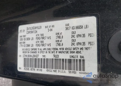 2004 Dodge Ram 1500 St from USA, damaged, VIN 1D7HA18K04J284327